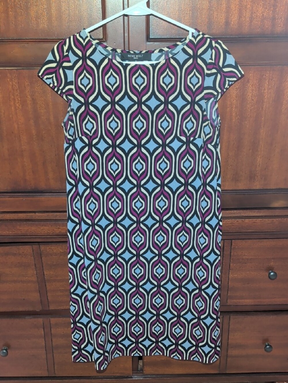 Nine West Black, White & Red Geometric Dress